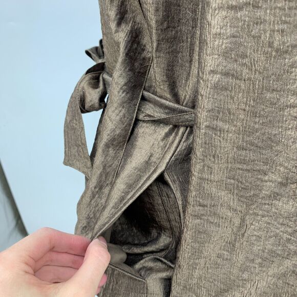 J.Jill Jacket Womens 6 Metallic Bronze Waist Tie Full Zip Snap Buttons Lined - Picture 8 of 16